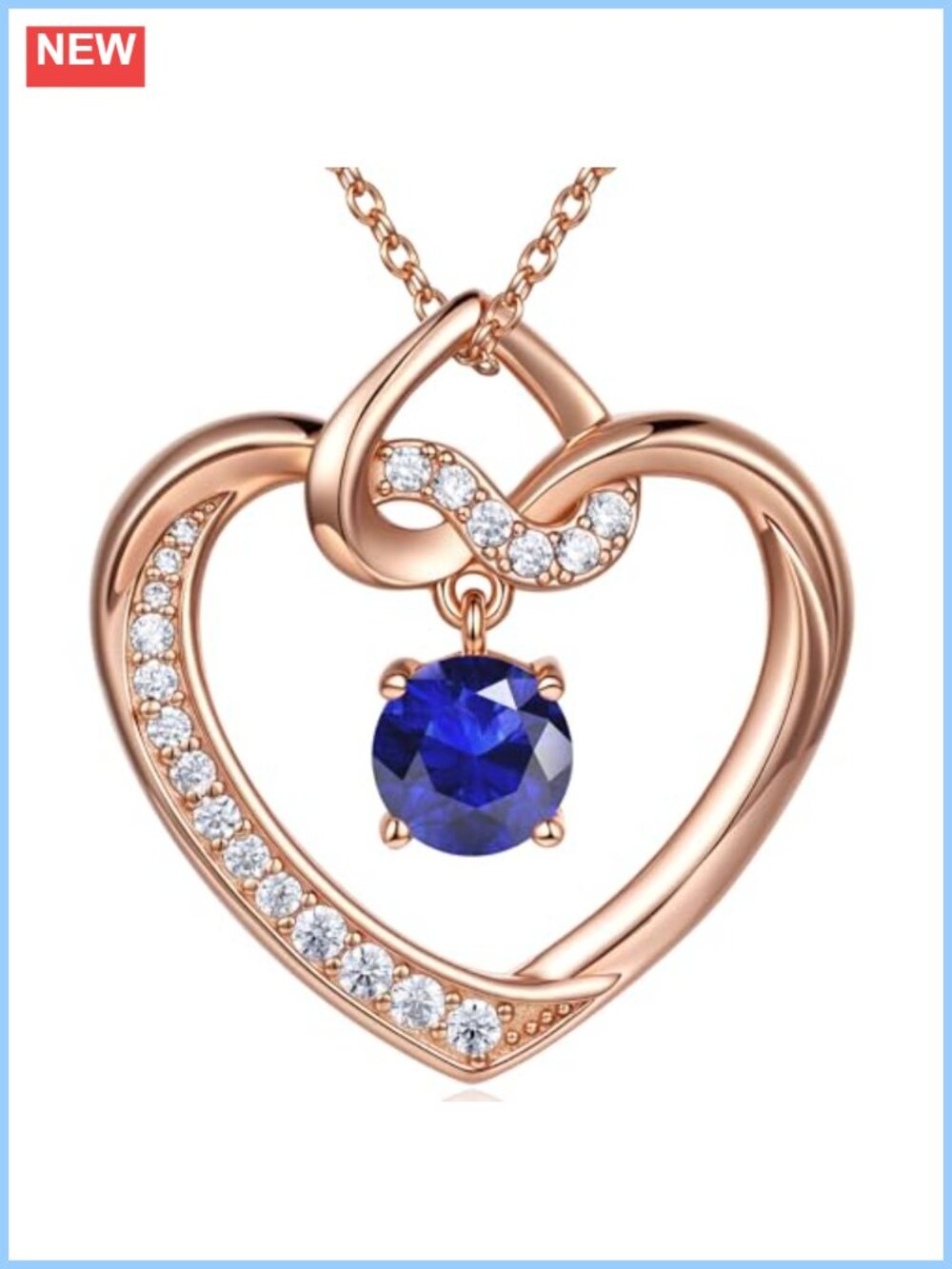 Heart Birthstone Pendant Necklace 18K Rose Gold Plated 925 Sterling Silver